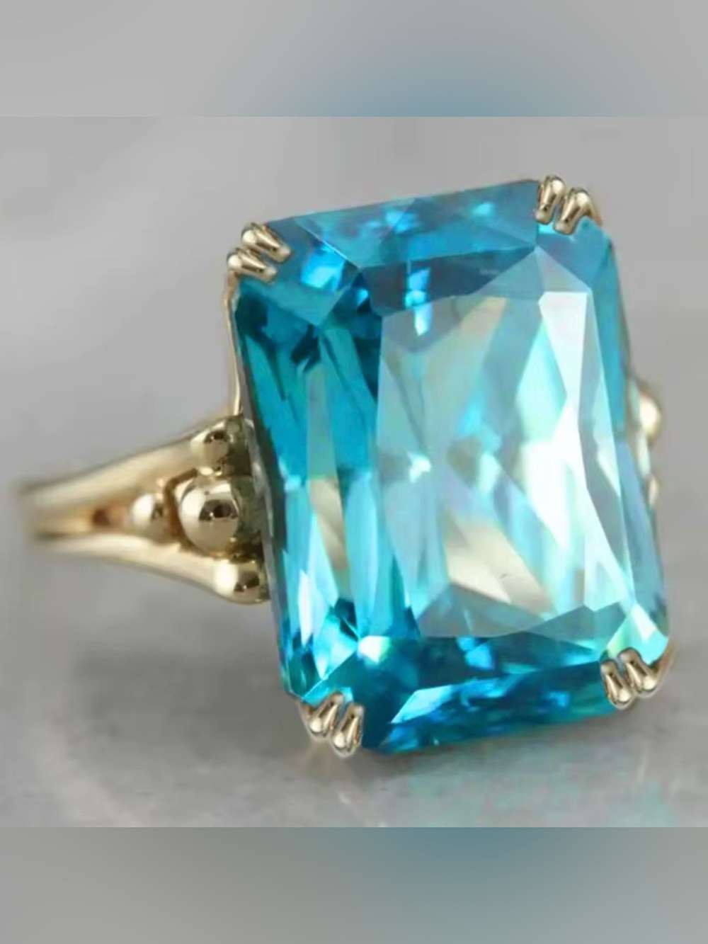 Aquamarine Gold Plated Statement Ring